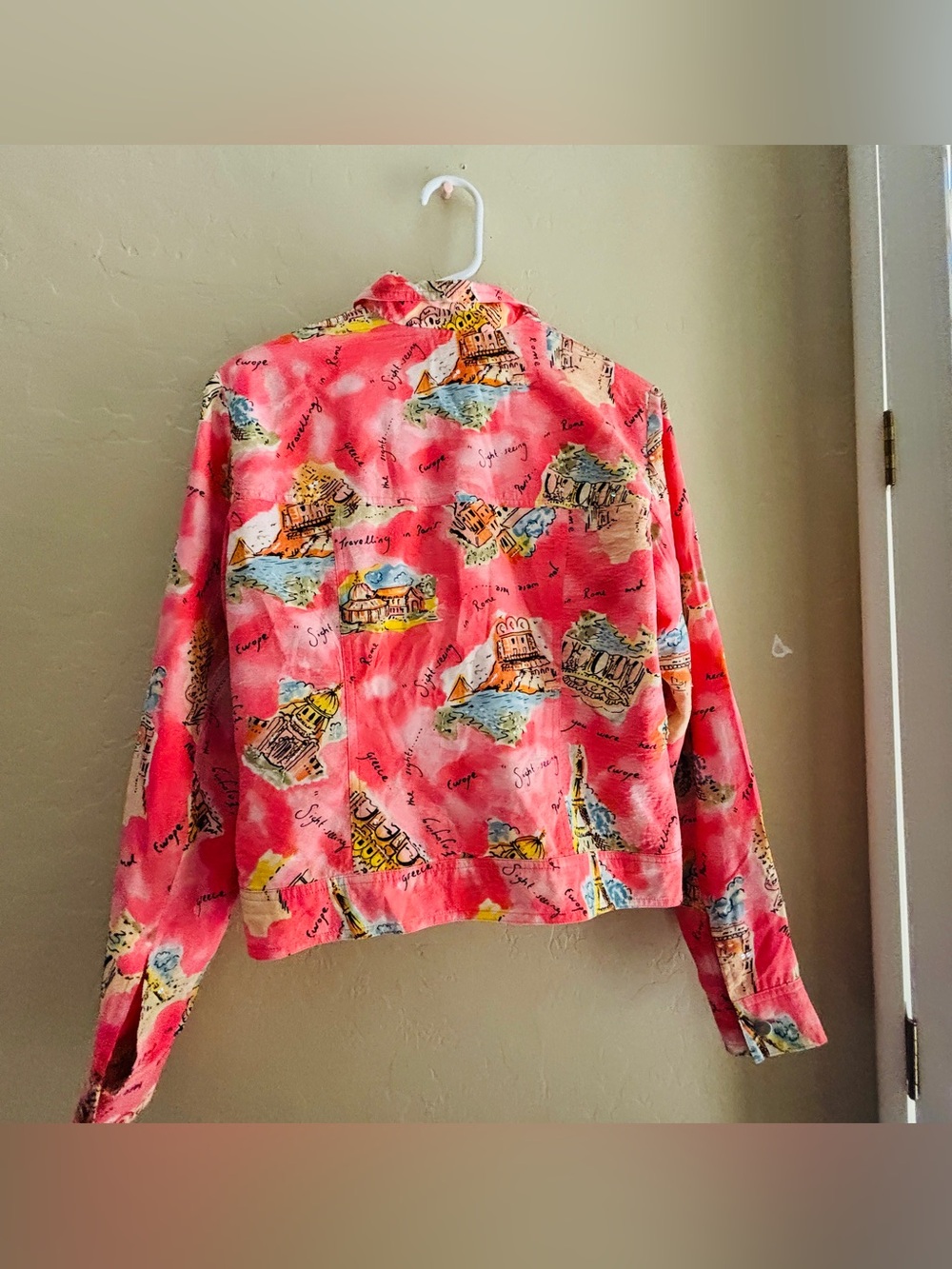 Anthracite Pink Print French Theme Button-Up Jacket Women’s Size 6